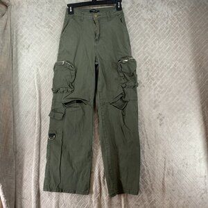 American Bazi Womans 26 Cargo Pants Army Green Baggy Straight Leg High Rise